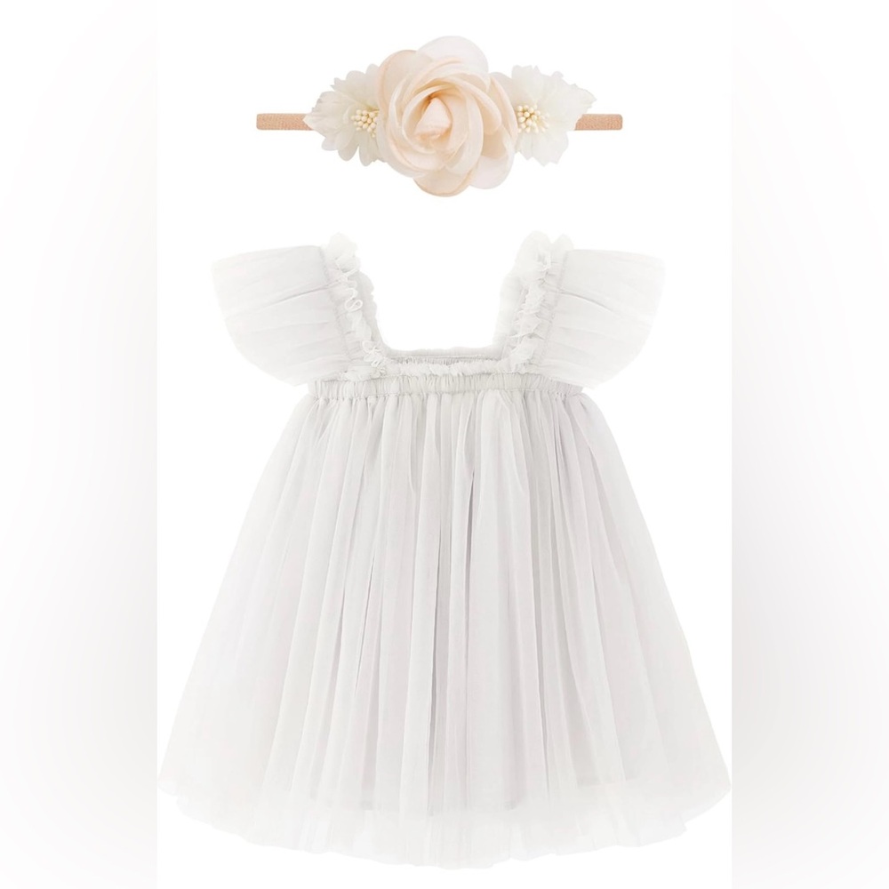 White Tulle Dress with Headband